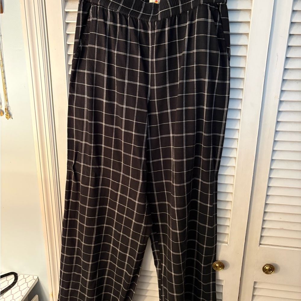 Marine Layer Black Wide Leg Pants with White Windowpane Check